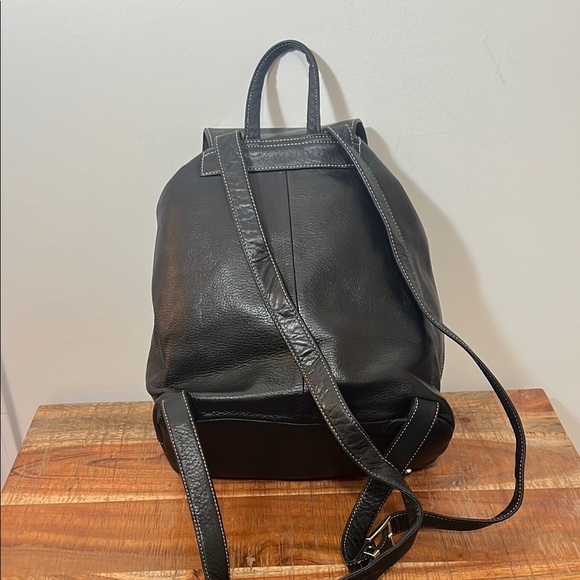 Perlina Black Buttery Smooth Pebbled Leather Backpack - Picture 6 of 14